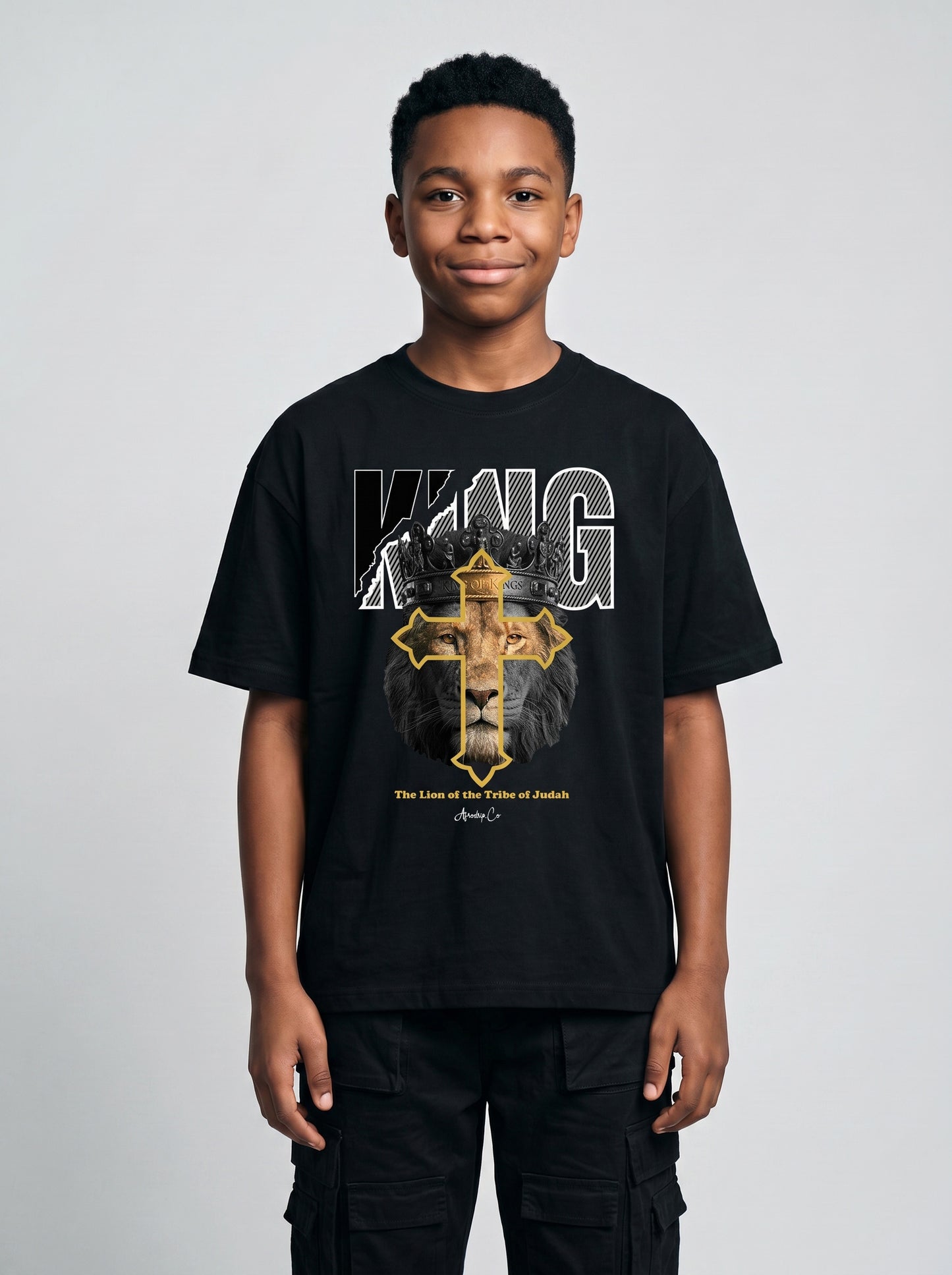 King of Kings lion crown cross Christian kids tee