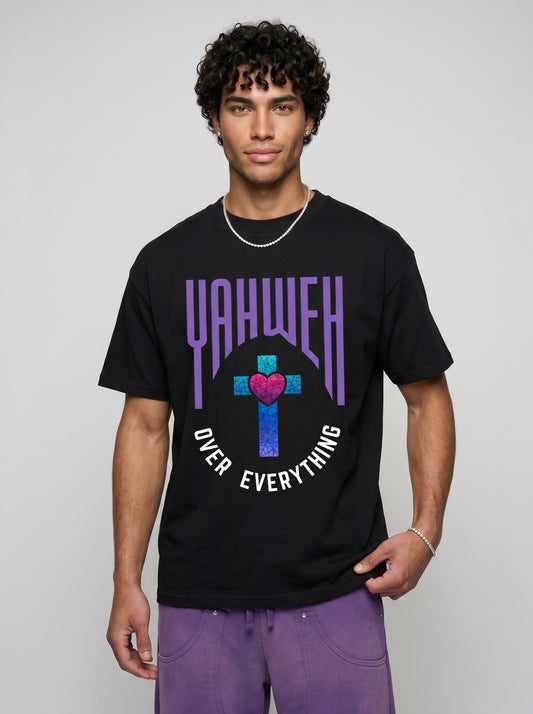 Yahweh over everything stained glass cross tee