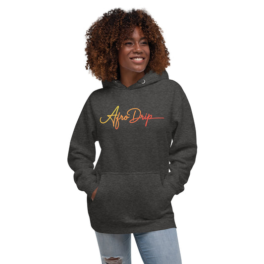 AfroDrip Classic Unisex Pullover Hoodie in black, front view, featuring the AfroDrip logo embroidered on the chest