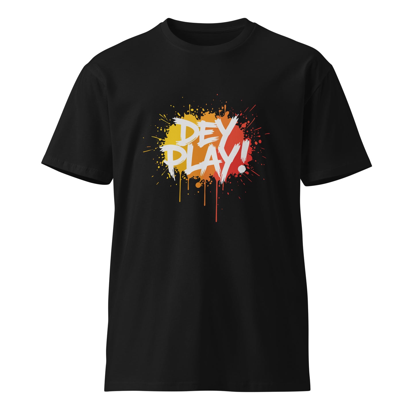 AfroDrip 'Dey Play' Classic Unisex Premium T-Shirt in black, front view showing graphic print design