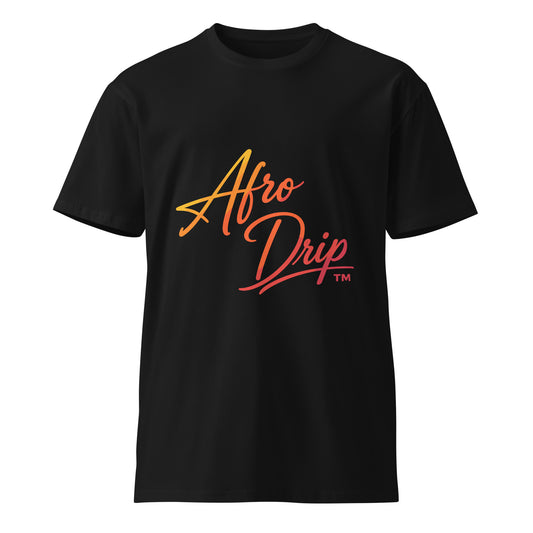 AfroDrip Unisex Premium T-Shirt in black, flat-lay front view showing graphic print design