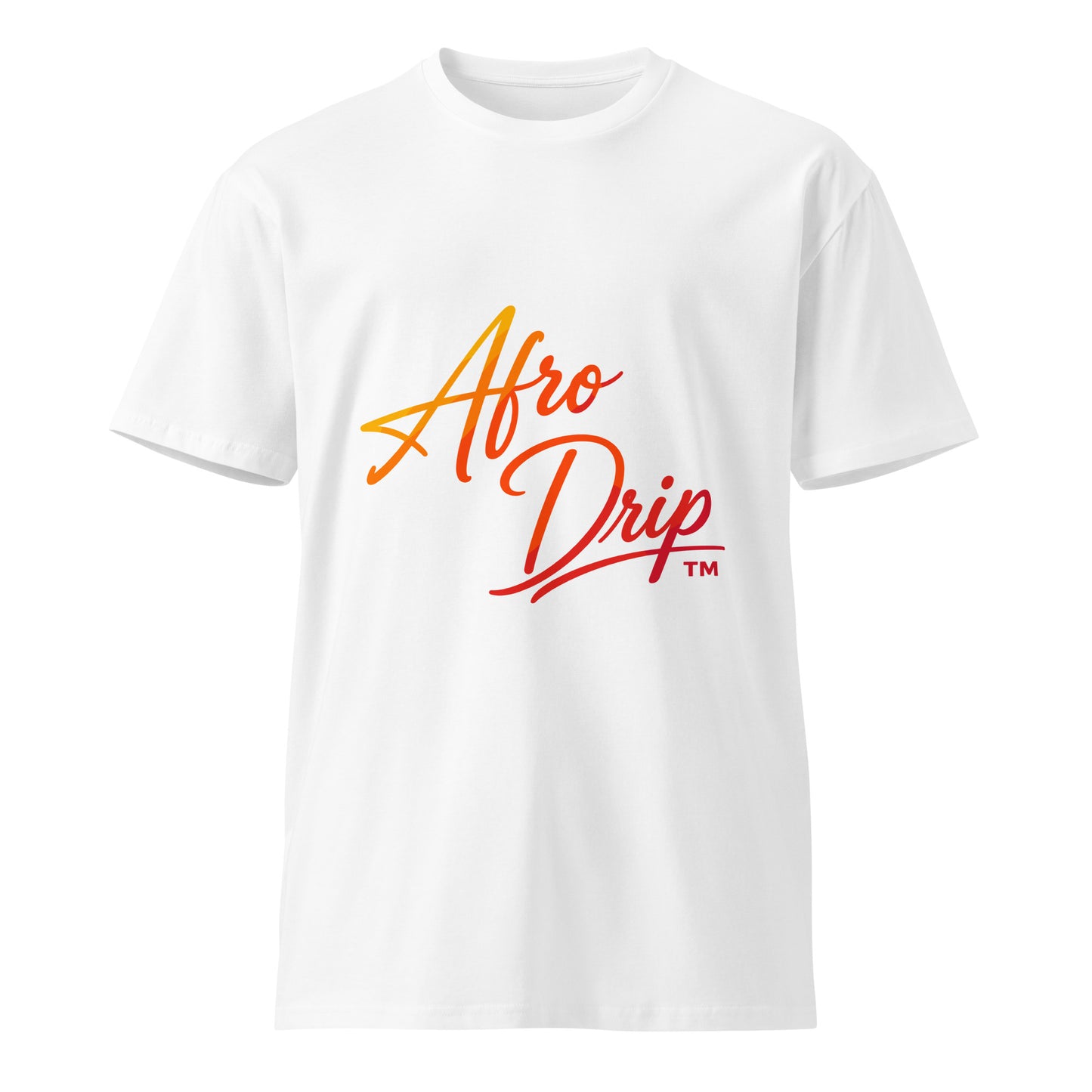 AfroDrip Unisex Premium T-Shirt in white, front view showing the graphic print design