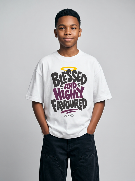 Blessed and highly favoured kids Christian tee