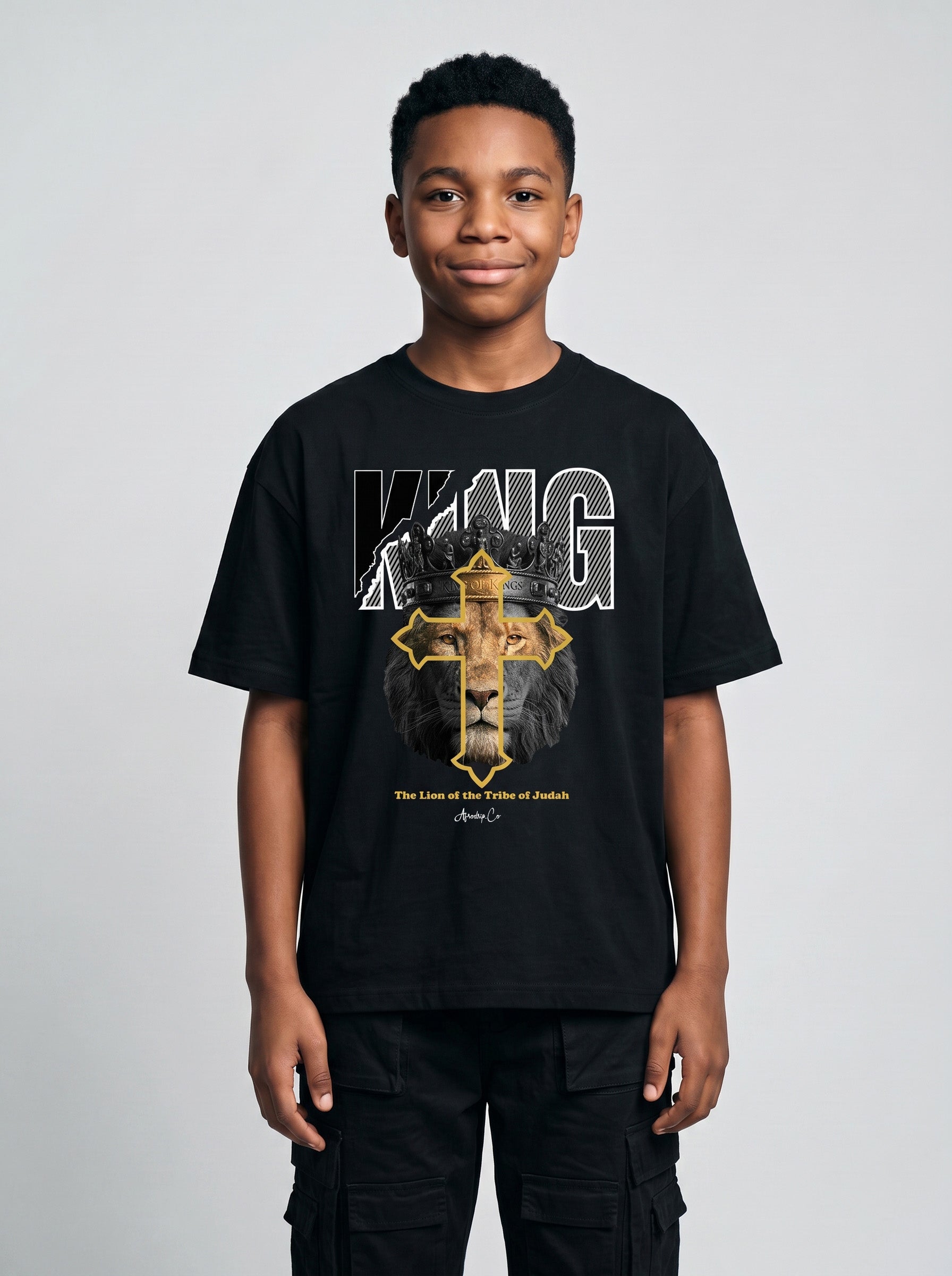 King of Kings lion crown cross Christian kids tee