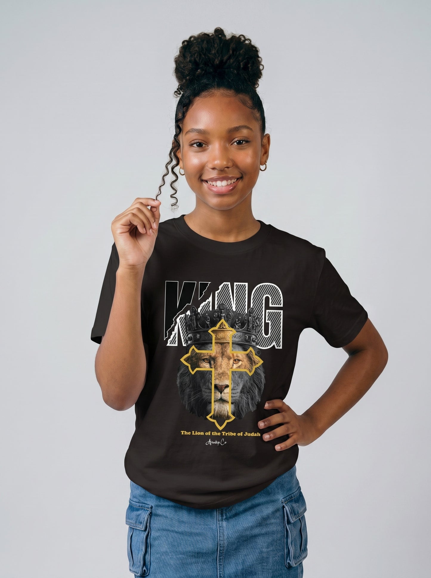 King of Kings lion crown cross Christian kids tee