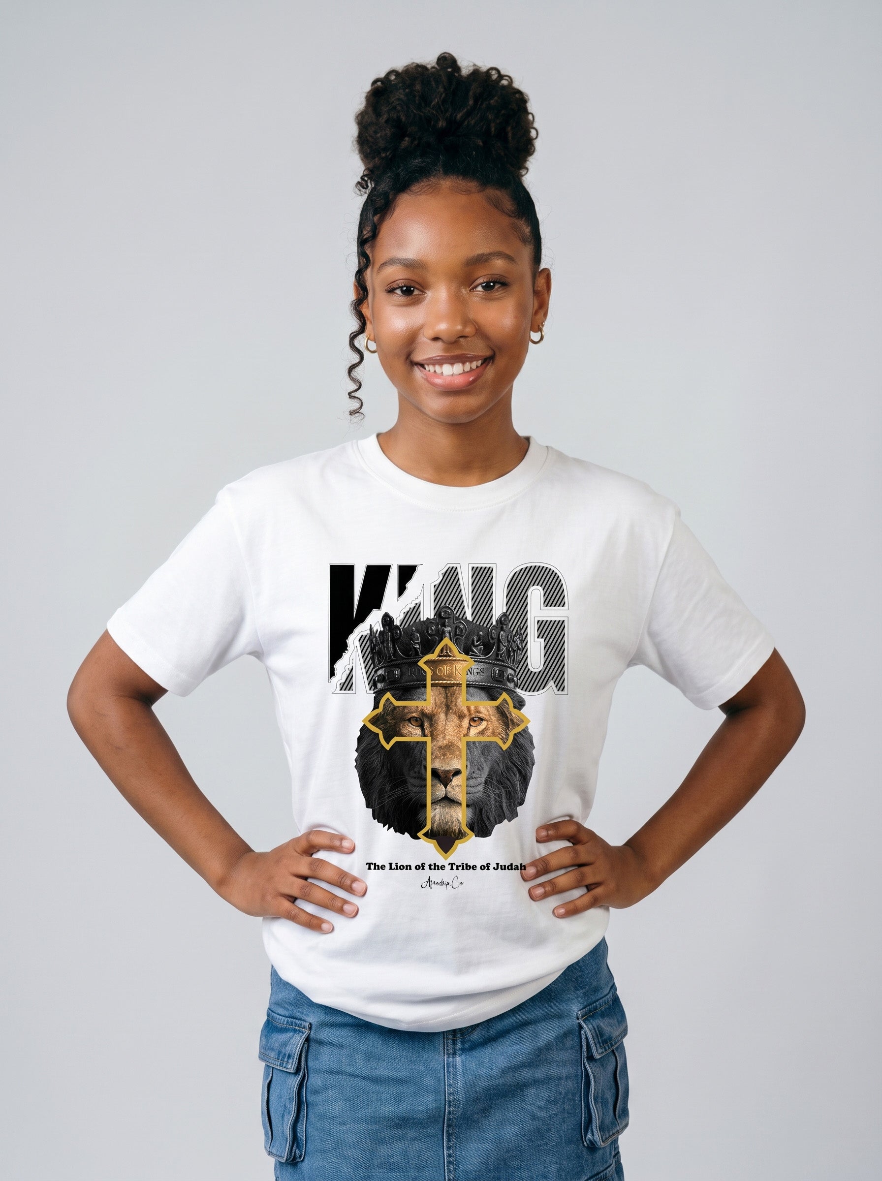 King of Kings lion crown cross Christian kids tee
