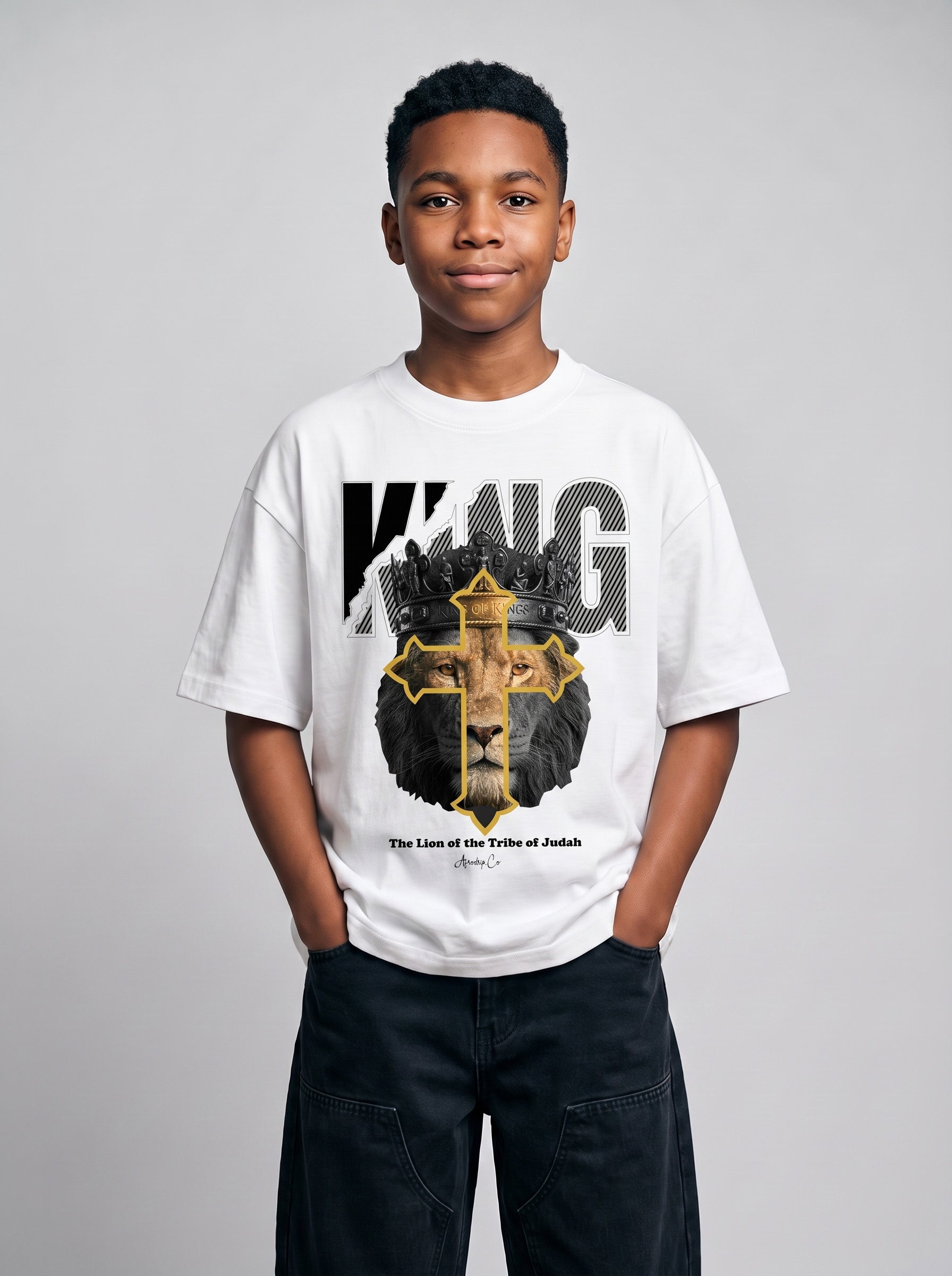 King of Kings lion crown cross Christian kids tee