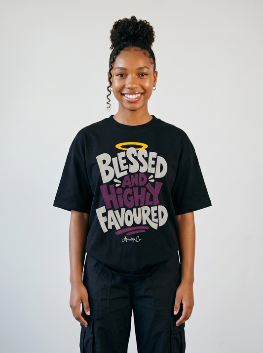 Blessed and highly favoured kids Christian tee