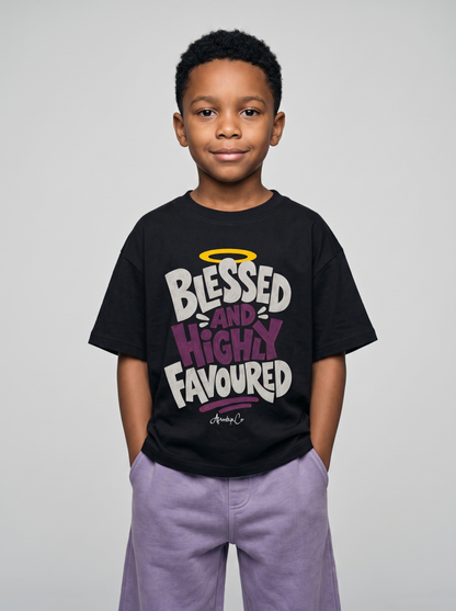 Blessed and highly favoured kids Christian tee