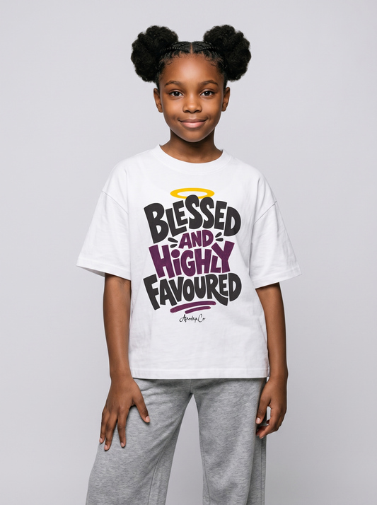 Blessed and highly favoured kids Christian tee