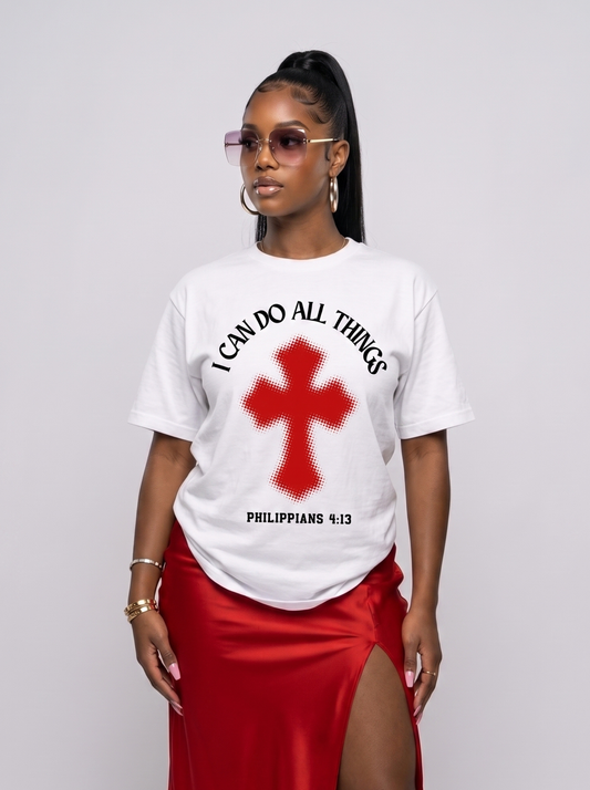 I can do all things glowing cross Christian tee