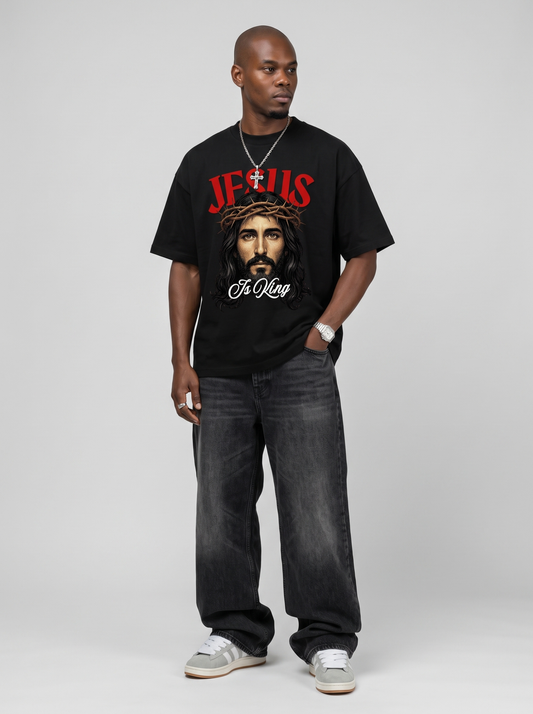 Jesus Is King crown of thorns Christian streetwear tee