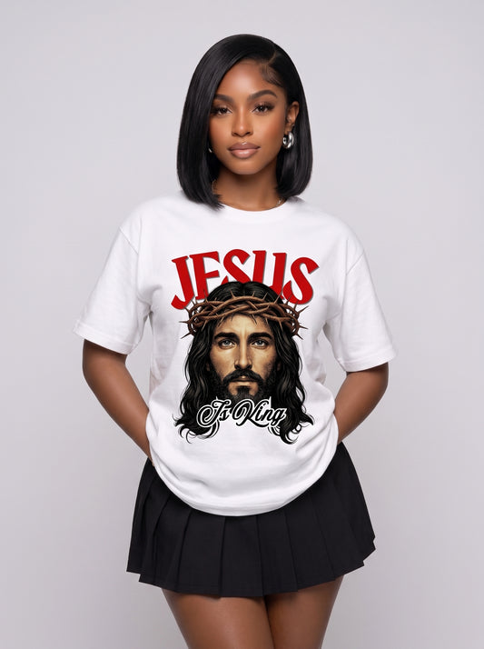 Jesus Is King crown of thorns Christian streetwear tee