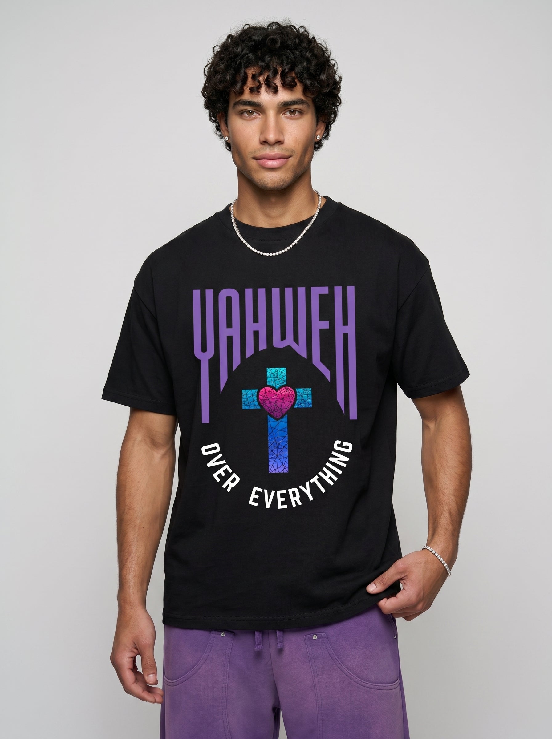 Yahweh over everything stained glass cross tee