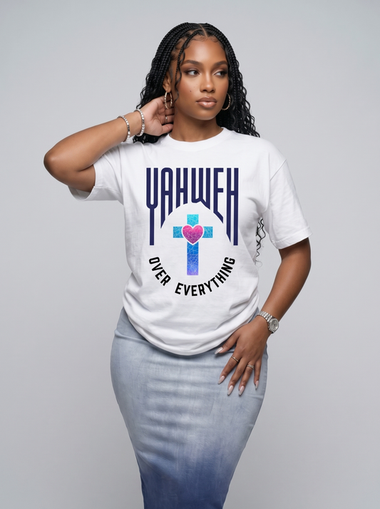 Yahweh over everything stained glass cross tee