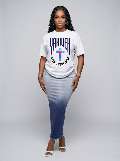Yahweh over everything stained glass cross tee