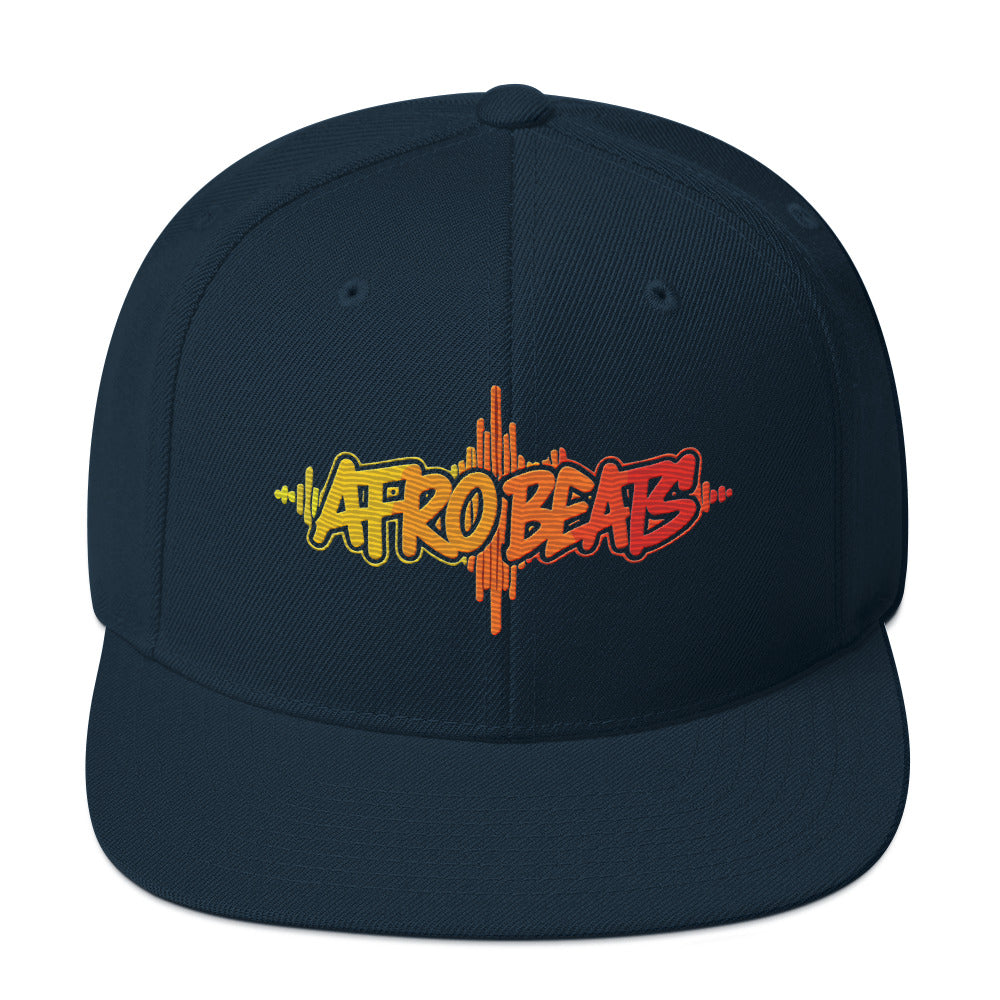 AfroDrip AfroBeats Snapback Hat in black, front view showing embroidered logo or graphic on the crown panel