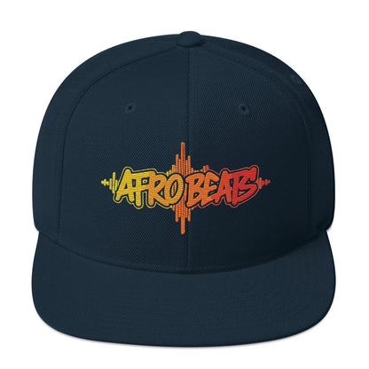 AfroDrip AfroBeats Snapback Hat in black, front view showing embroidered logo or graphic on the crown panel