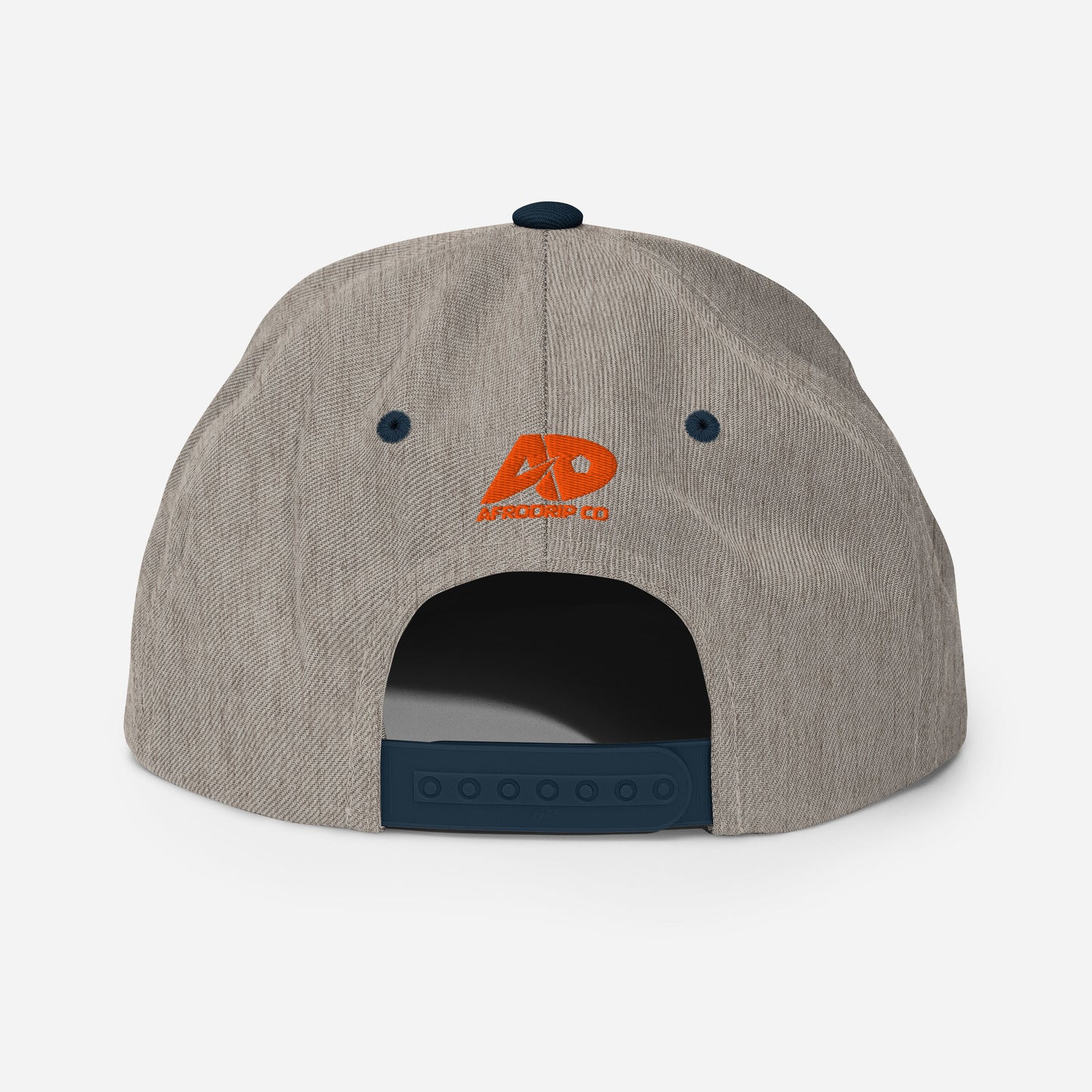 AfroDrip Classic Snapback Hat in black, front view showing embroidered AfroDrip logo on the crown panel