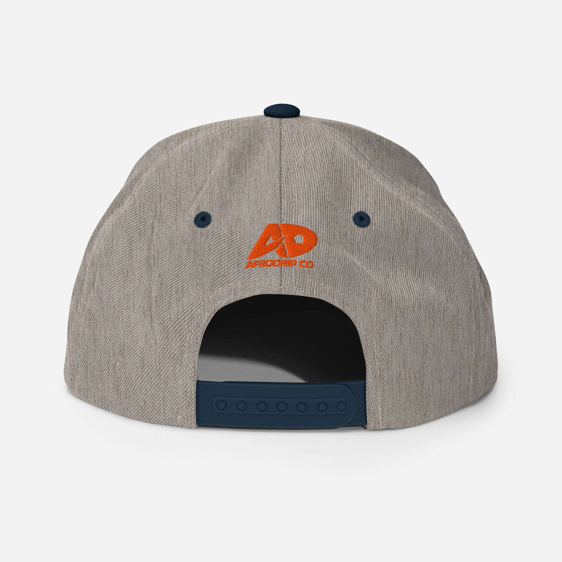 AfroDrip Classic Snapback Hat in black, front view showing embroidered AfroDrip logo on the crown panel