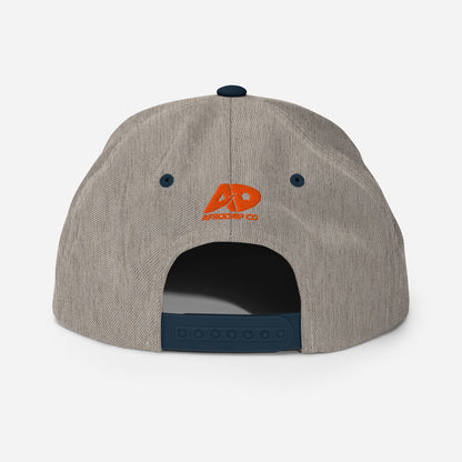 AfroDrip Classic Snapback Hat in black, front view showing embroidered AfroDrip logo on the crown panel