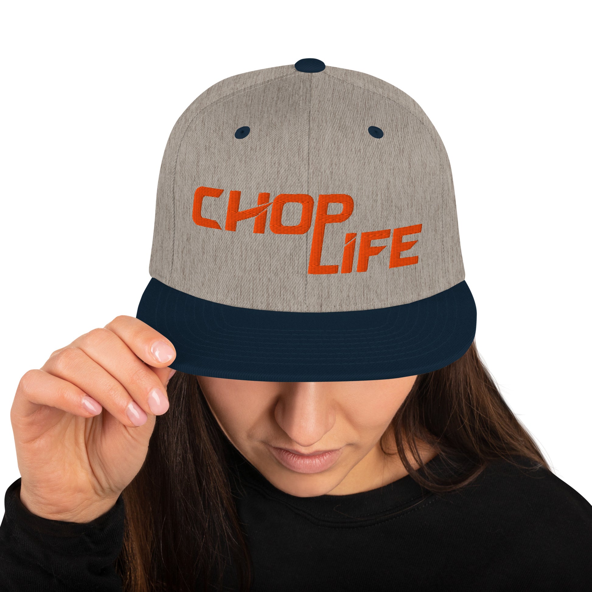 AfroDrip 'Chop Life' Snapback Hat in black, front view showing embroidered 'Chop Life' text or logo on the crown