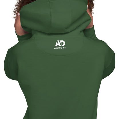 AfroDrip Classic Unisex Pullover Hoodie in black, front view, featuring the AfroDrip logo embroidered on the chest