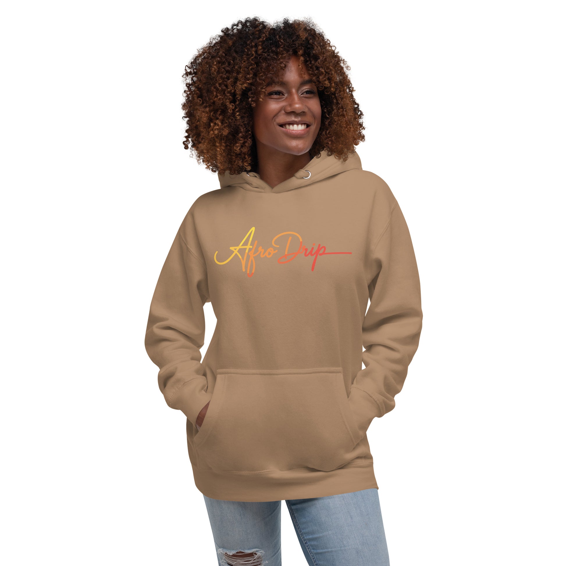 AfroDrip Classic Unisex Pullover Hoodie in black, front view, featuring the AfroDrip logo embroidered on the chest