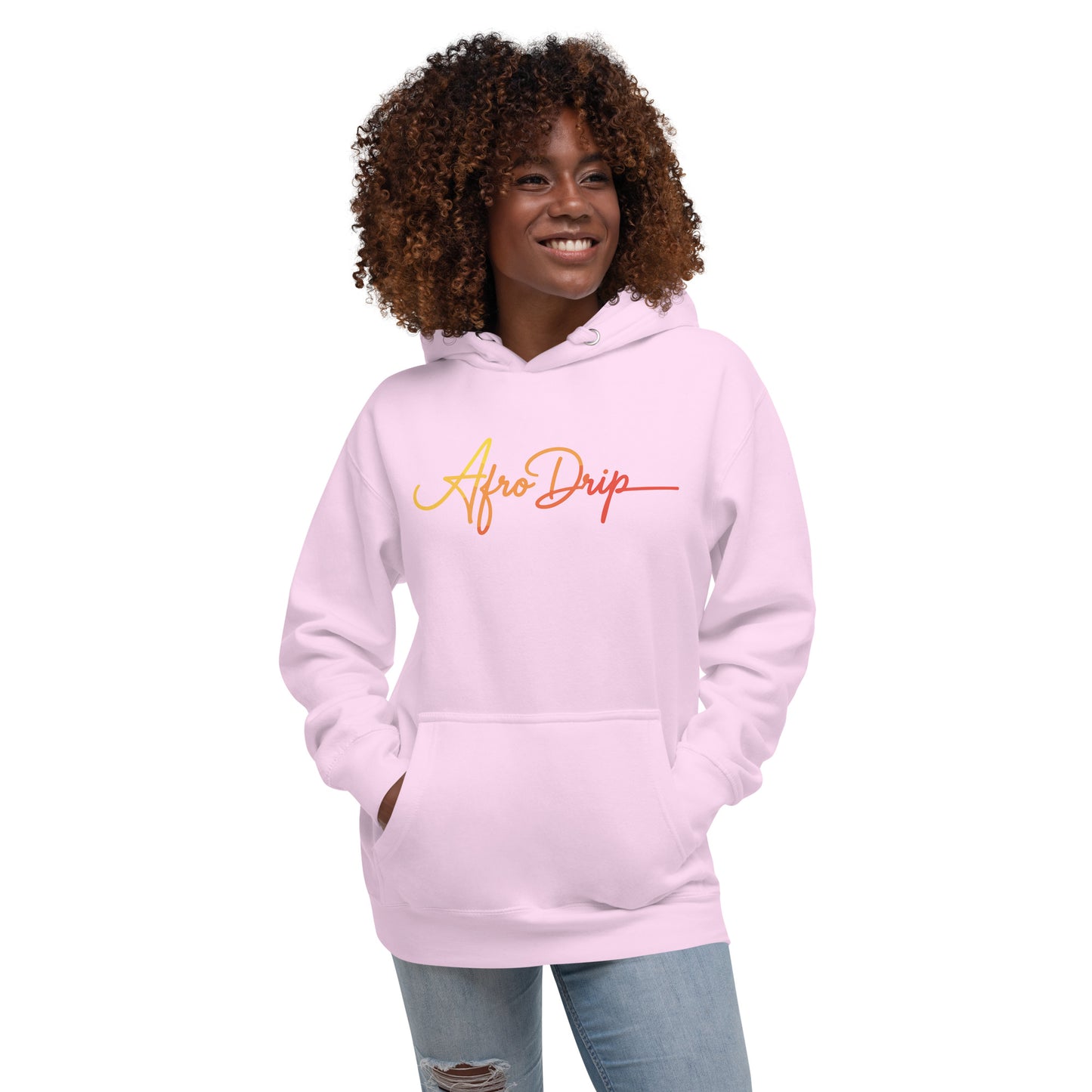 AfroDrip Classic Unisex Pullover Hoodie in black, front view, featuring the AfroDrip logo embroidered on the chest
