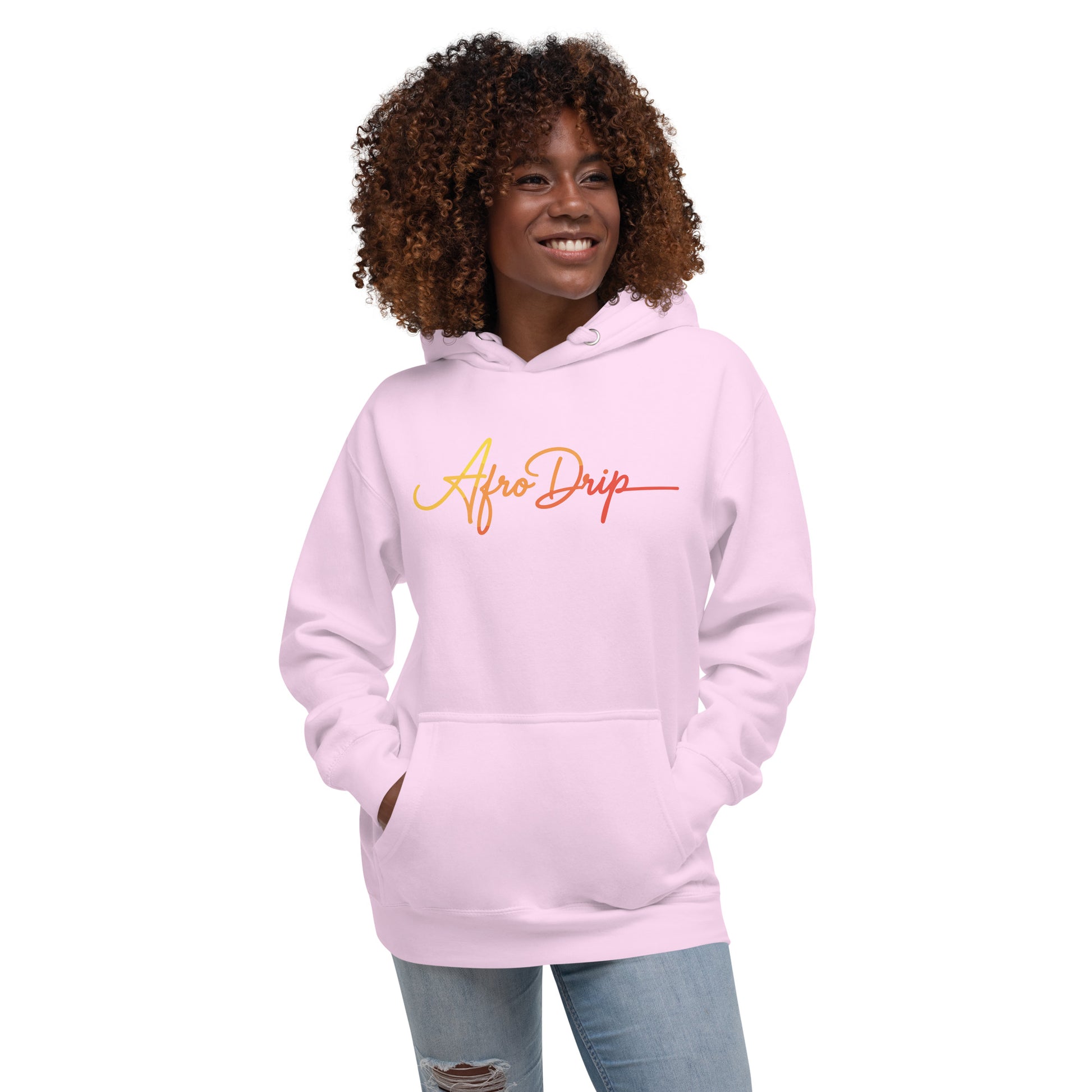AfroDrip Classic Unisex Pullover Hoodie in black, front view, featuring the AfroDrip logo embroidered on the chest