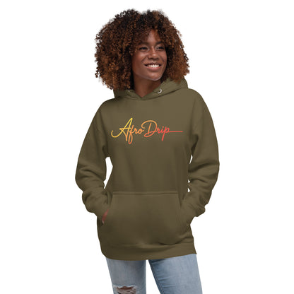AfroDrip Classic Unisex Pullover Hoodie in black, front view, featuring the AfroDrip logo embroidered on the chest