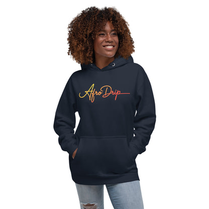 AfroDrip Classic Unisex Pullover Hoodie in black, front view, featuring the AfroDrip logo embroidered on the chest