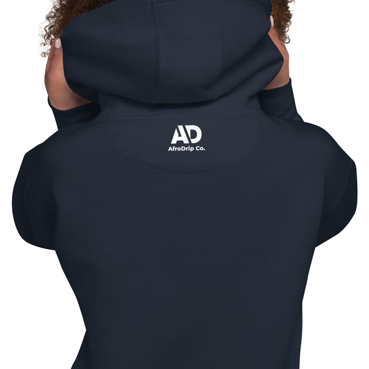 AfroDrip Classic Unisex Pullover Hoodie in black, front view, featuring the AfroDrip logo embroidered on the chest
