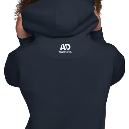 AfroDrip Classic Unisex Pullover Hoodie in black, front view, featuring the AfroDrip logo embroidered on the chest