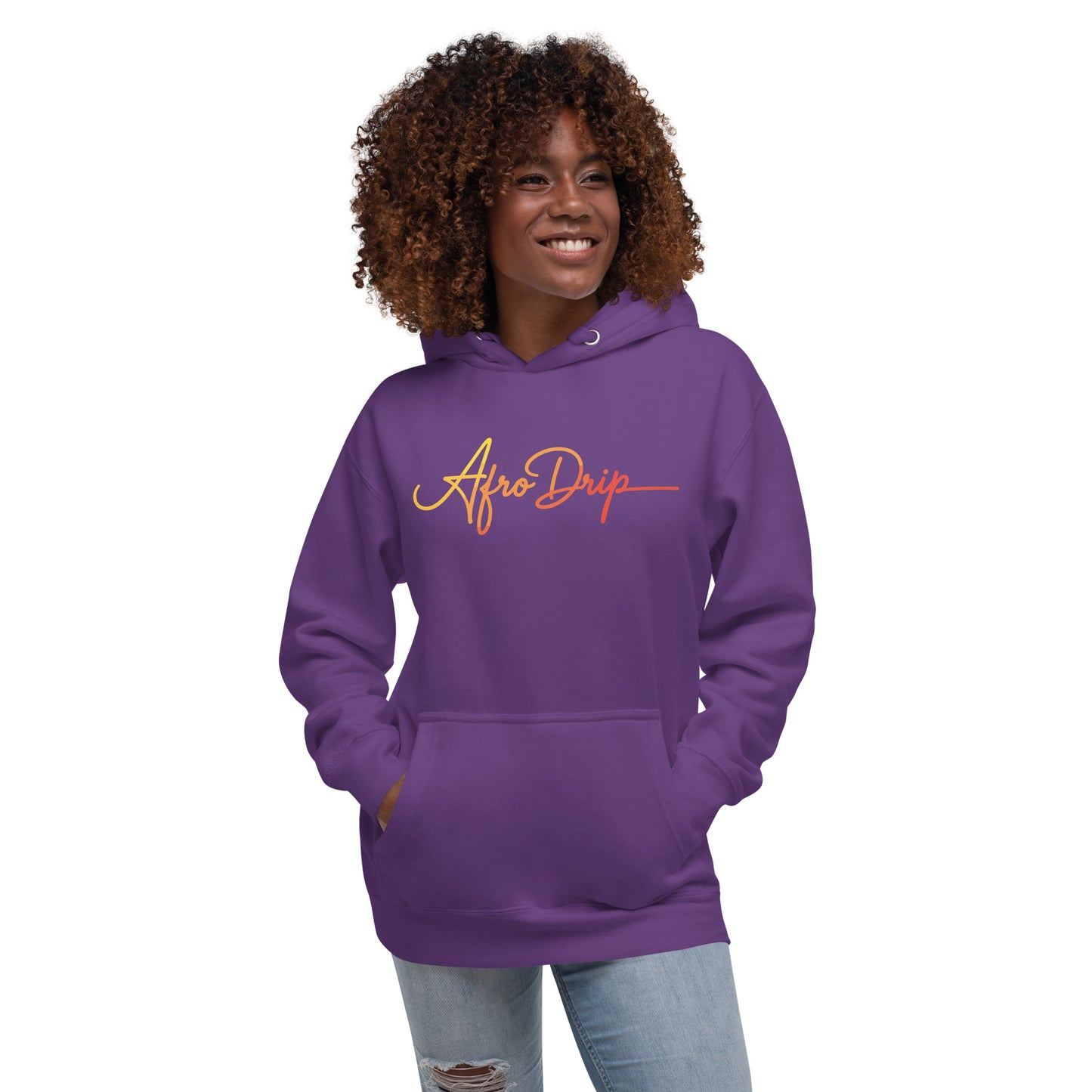 AfroDrip Classic Unisex Pullover Hoodie in black, front view, featuring the AfroDrip logo embroidered on the chest