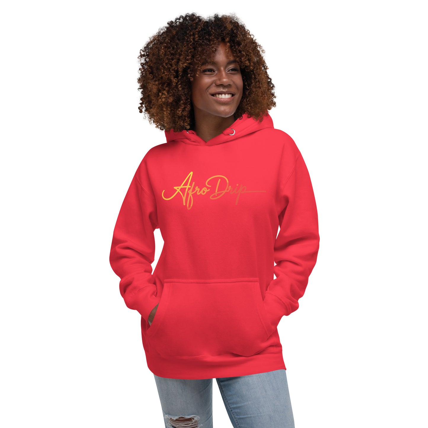 AfroDrip Classic Unisex Pullover Hoodie in black, front view, featuring the AfroDrip logo embroidered on the chest