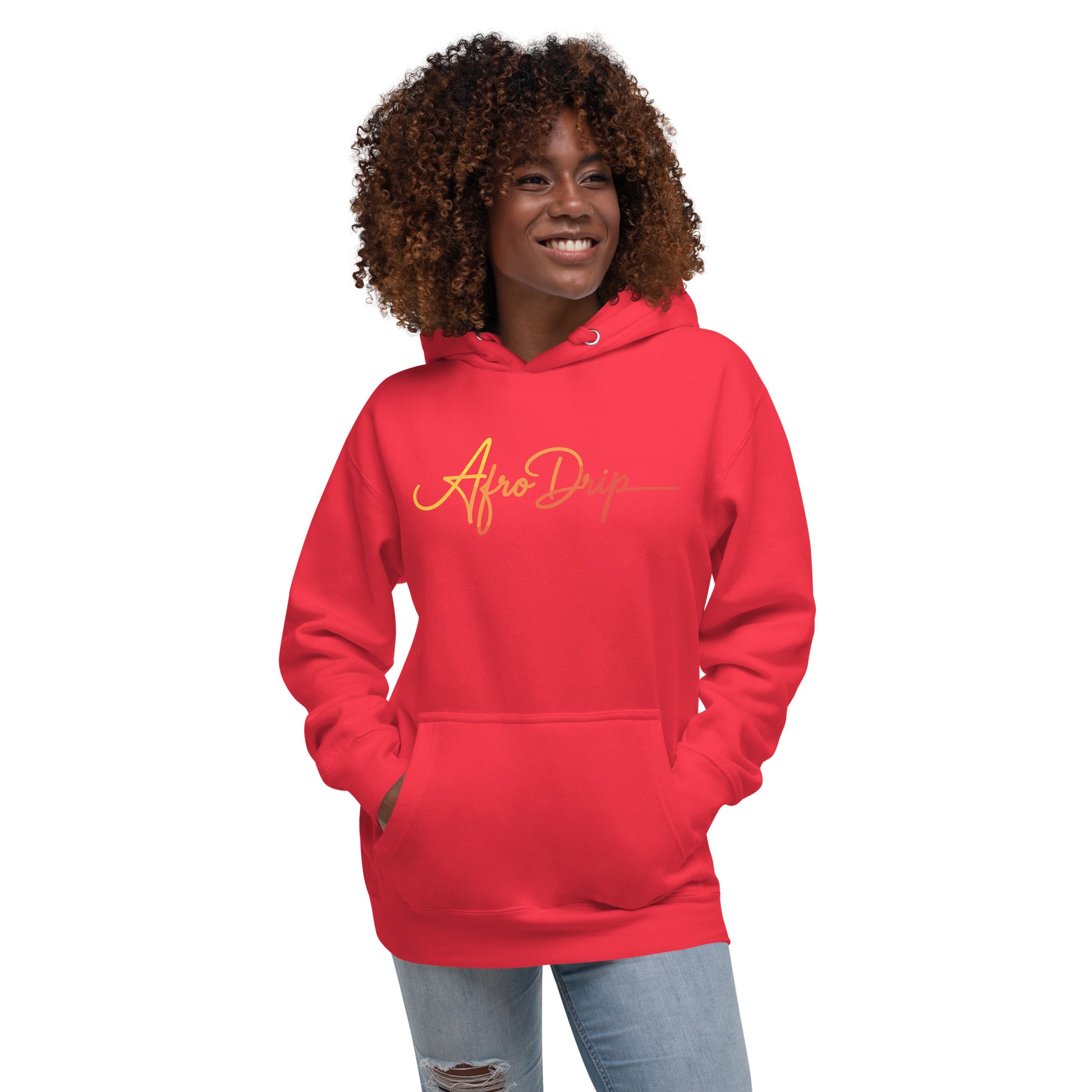 AfroDrip Classic Unisex Pullover Hoodie in black, front view, featuring the AfroDrip logo embroidered on the chest