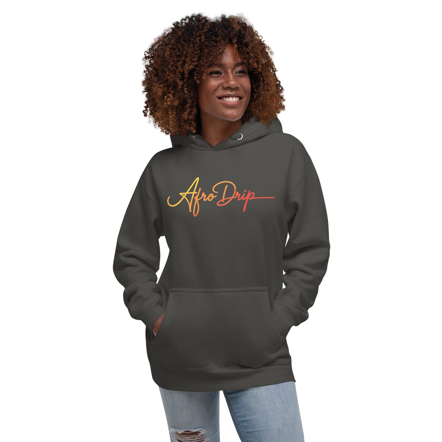 AfroDrip Classic Unisex Pullover Hoodie in black, front view, featuring the AfroDrip logo embroidered on the chest