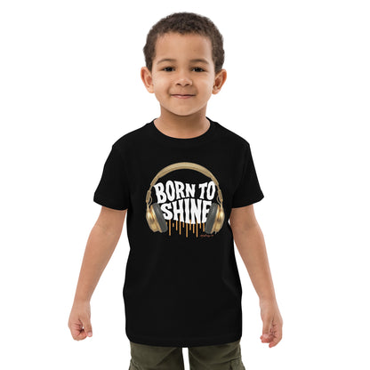 AfroDrip 'Born To Shine' Kids Organic Cotton T-Shirt in French navy, angled front view showing graphic design