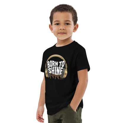 AfroDrip 'Born To Shine' Kids Organic Cotton T-Shirt in French navy, angled front view showing graphic design
