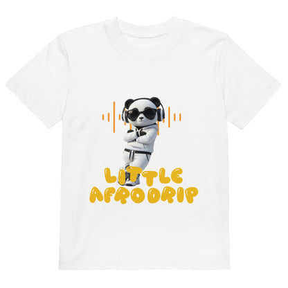 AfroDrip 'Little Afrodrip' Kids Organic Cotton T-Shirt in white, front view showing the AfroDrip logo graphic