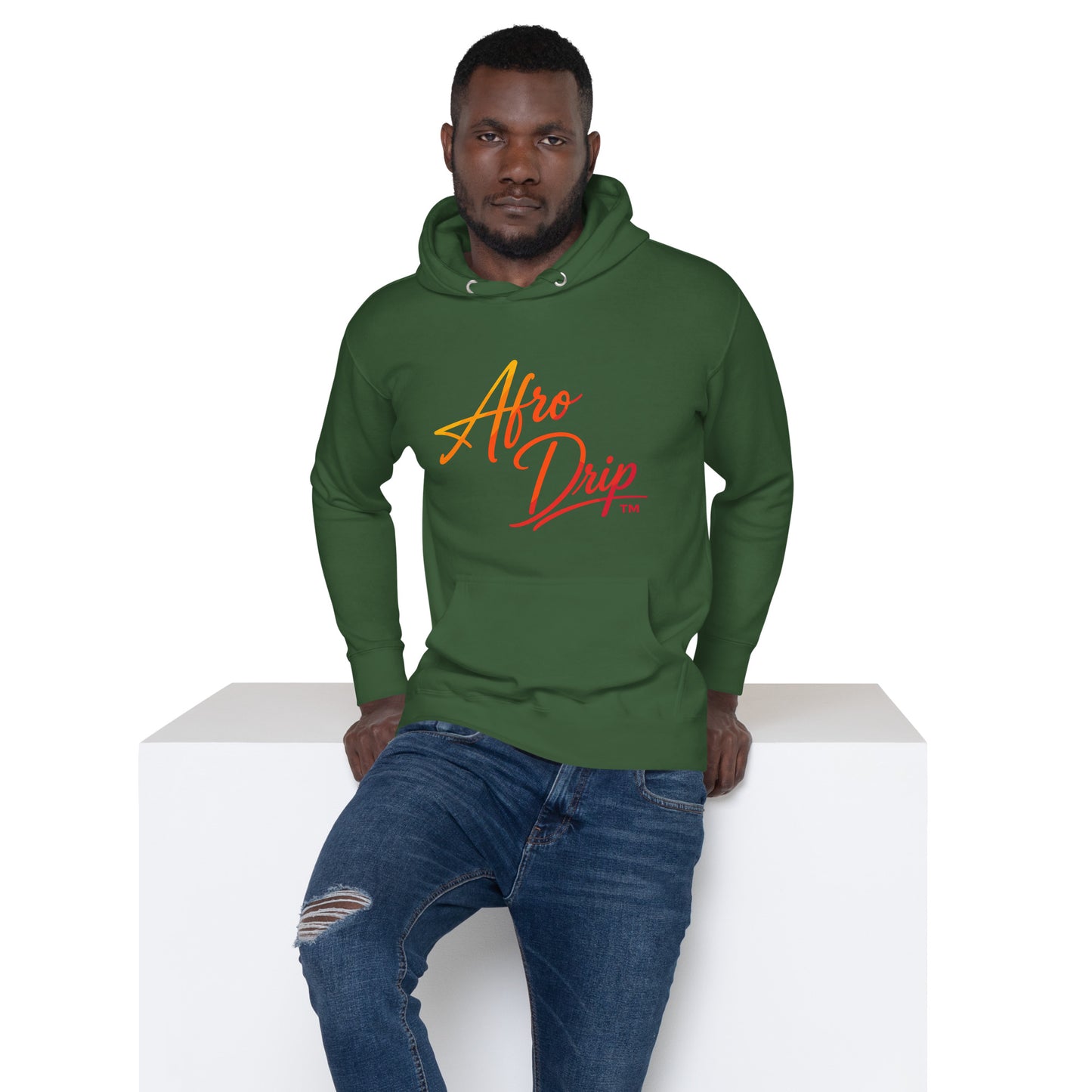 AfroDrip Stacked Unisex Pullover Hoodie in black, front view showing layered AfroDrip stacked logo graphic