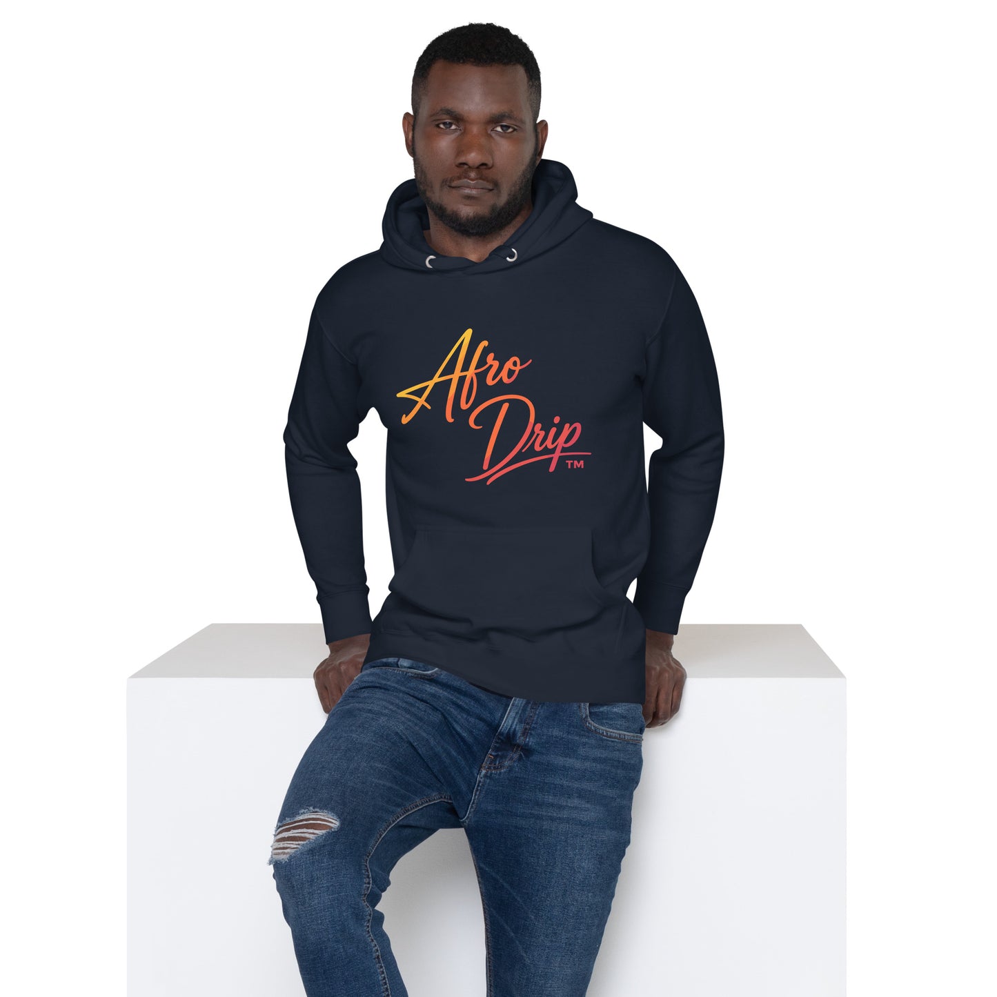 AfroDrip Stacked Unisex Pullover Hoodie in black, front view showing layered AfroDrip stacked logo graphic