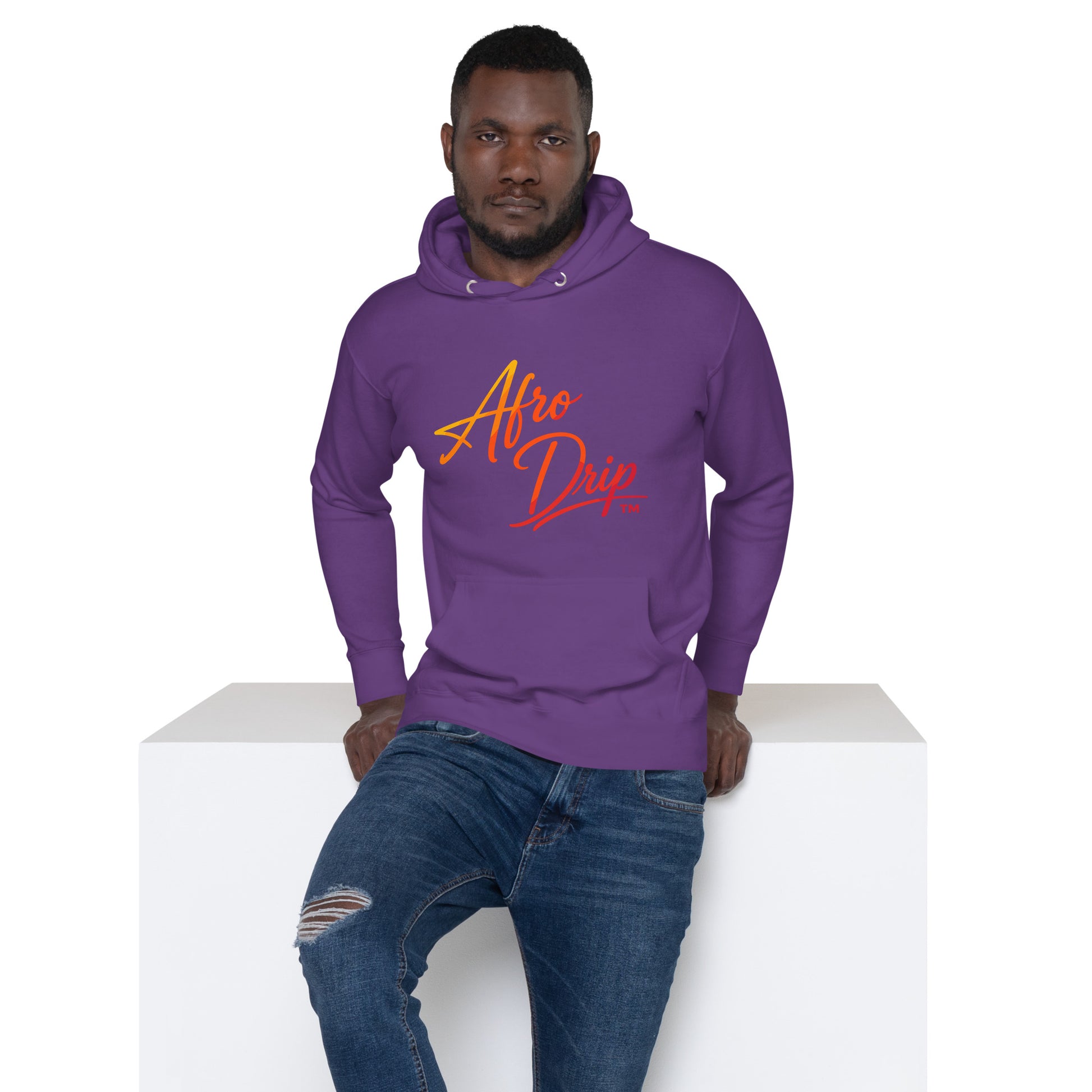 AfroDrip Stacked Unisex Pullover Hoodie in black, front view showing layered AfroDrip stacked logo graphic
