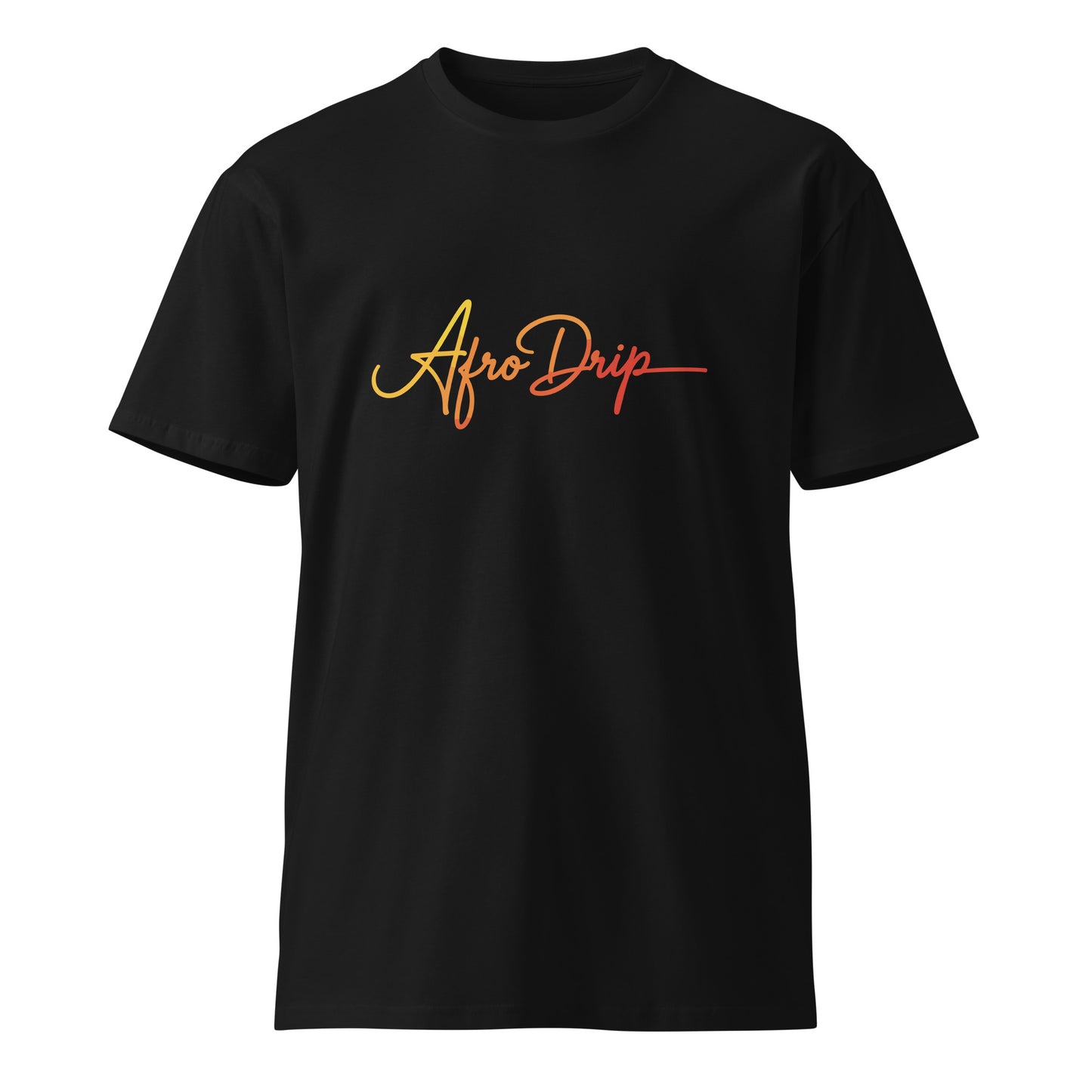 AfroDrip Unisex Premium T-Shirt in black, straight front view showing the AfroDrip logo graphic print