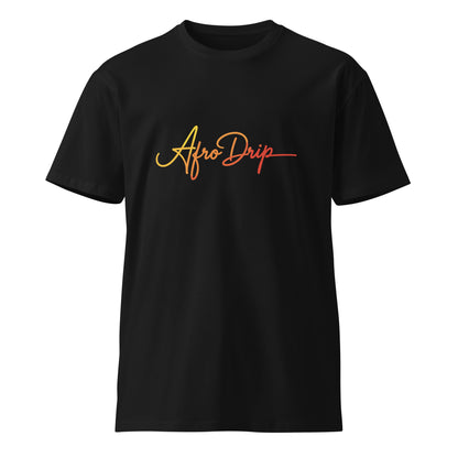 AfroDrip Unisex Premium T-Shirt in black, straight front view showing the AfroDrip logo graphic print