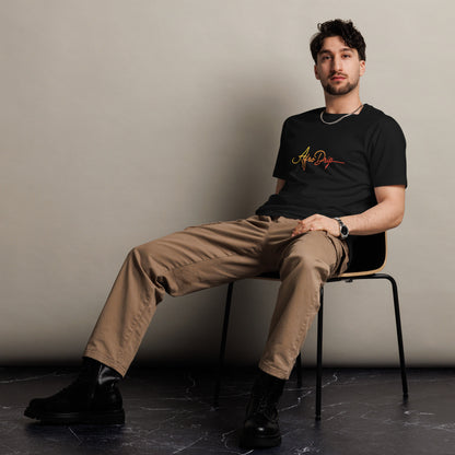 AfroDrip Unisex Premium T-Shirt in black, angled left-front view showing the AfroDrip logo graphic print