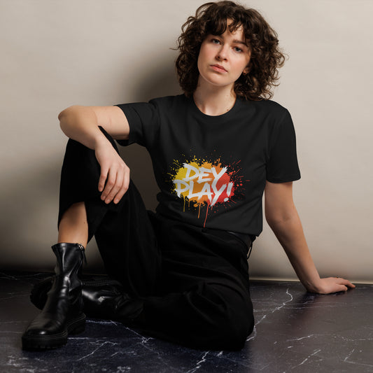 AfroDrip 'Dey Play' Classic Unisex Premium T-Shirt in black, front view showing graphic print design