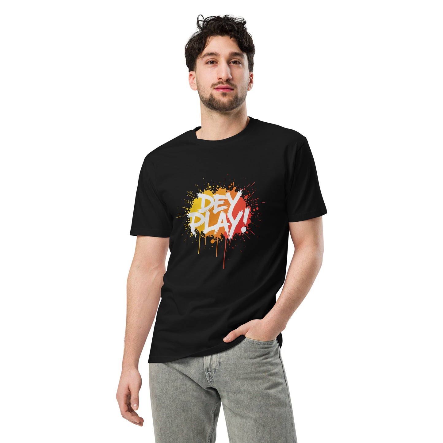 AfroDrip 'Dey Play' Classic Unisex Premium T-Shirt in black, front view showing graphic print design