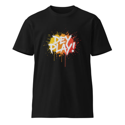 AfroDrip 'Dey Play' Classic Unisex Premium T-Shirt in black, front view showing graphic print design